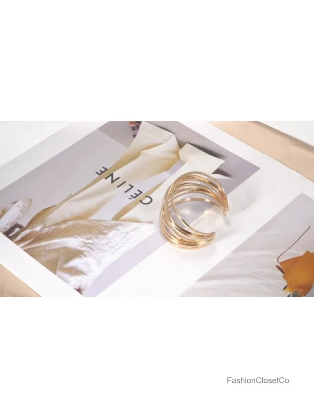 Gold Plated Twisted Cuff Bangle Bracelet, Chunky Open Bracelet
